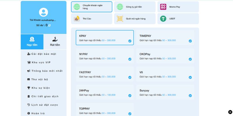 Nạp tiền WW88 qua bank rất đơn giản